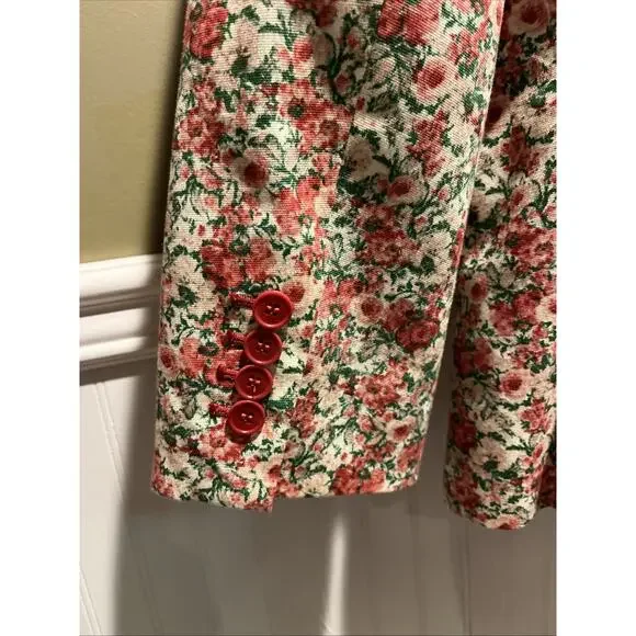 Talbots Cute Spring Floral Blazer Jacket Size 12P Red Pink Green Career - Picture 8 of 12